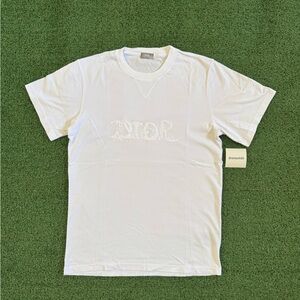 Dior Classic White Short Embroidered Sleeve Tee Size L